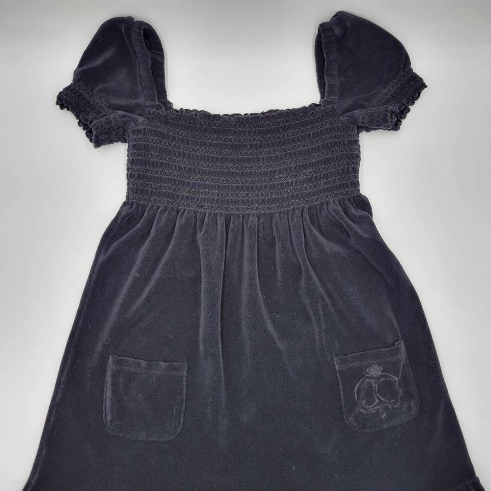 Juicy Couture Womens Babydoll Dress Black Solid Smocked Short Sleeve Puff USA M